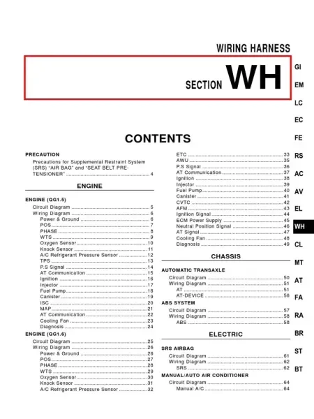Nissan Manual de Mecánica del Motor Nissan QG16DE: Diagrama Eléctrico Completo y Solución de Fallas